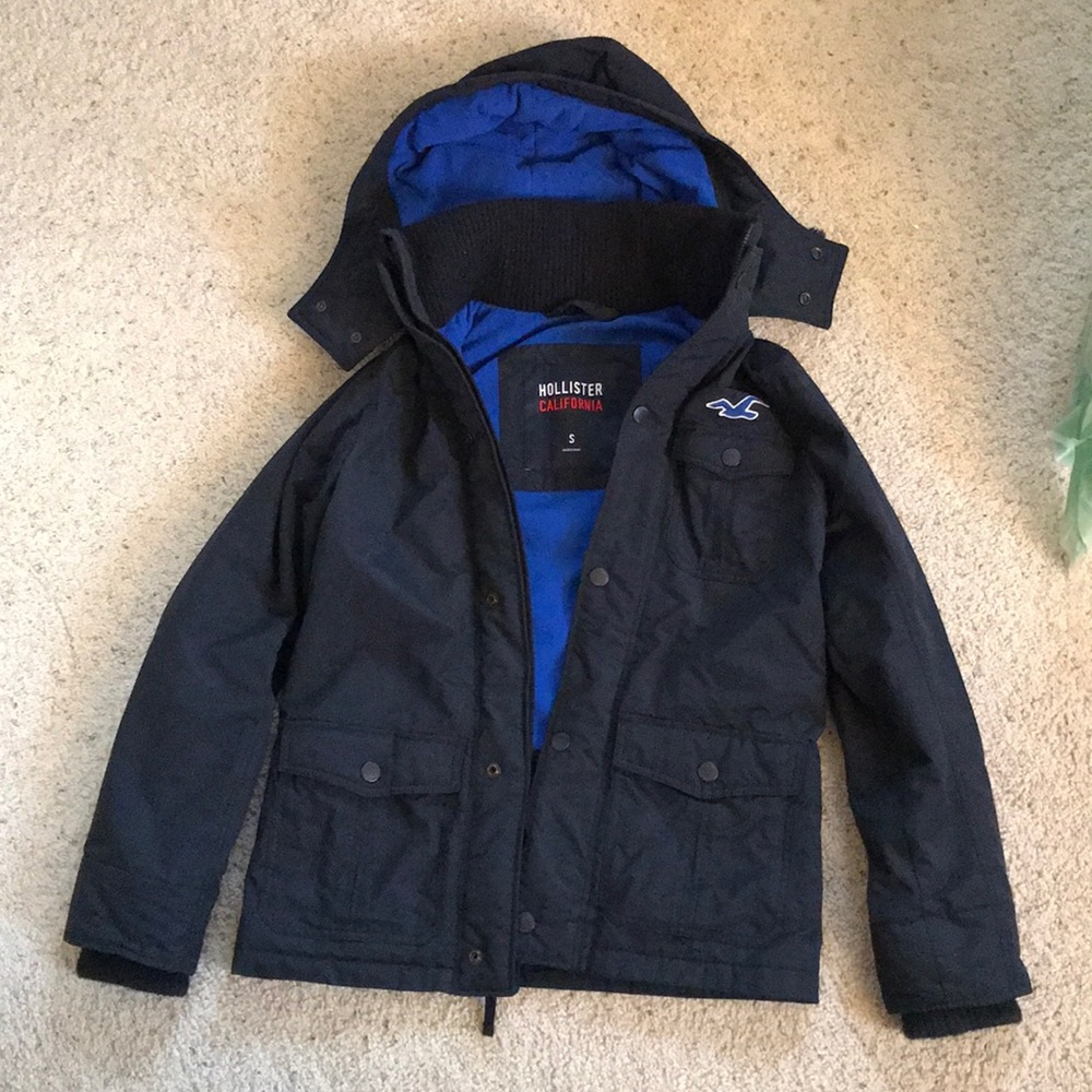Hollister Jacket Windbreaker Blue Buttoned Zip Up